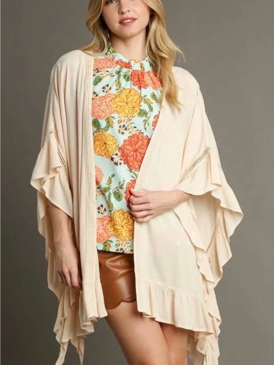 Umgee Other - Umgee Cream Ruffle Kimono Cardigan